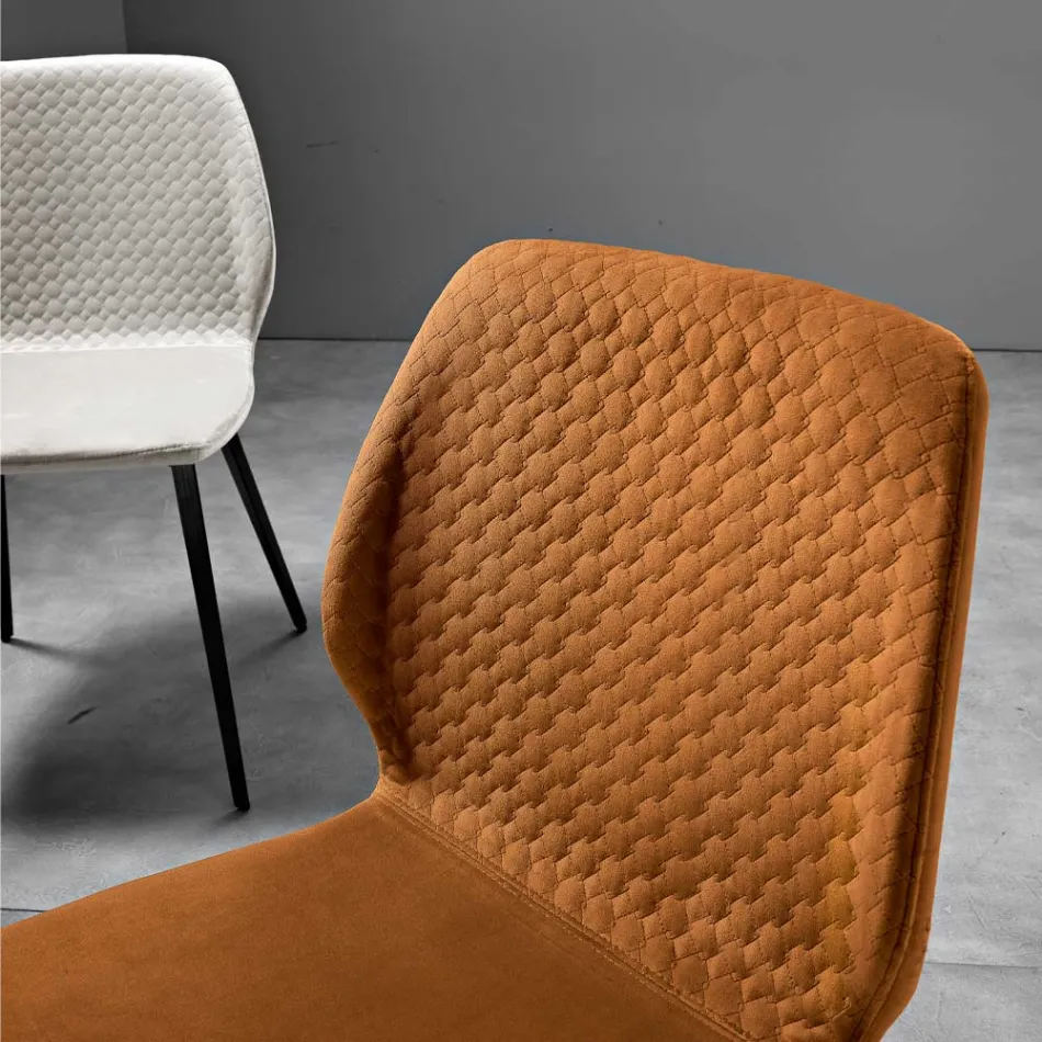 Sedia Moderna di Design Elegante in Velluto Trapuntato e Legno - Scarat Viadurini