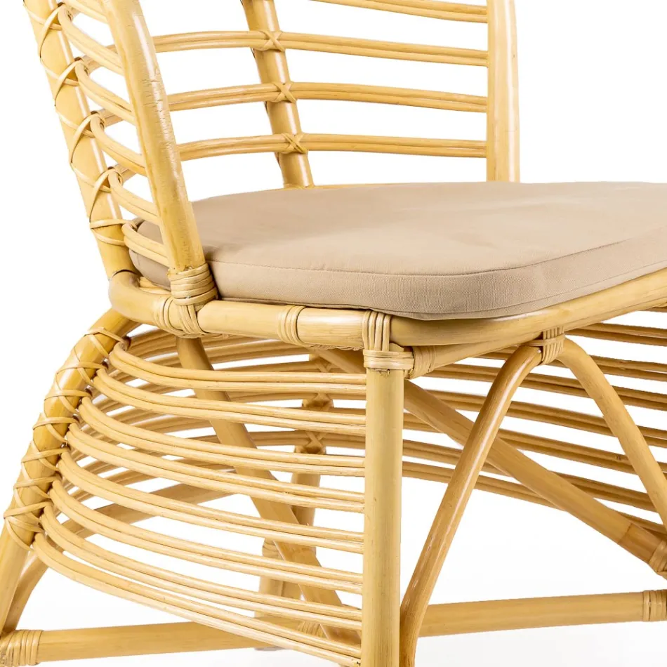 Sedia per il Giardino in Rattan Naturale con Cuscino Incluso – Torvi Viadurini