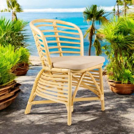 Sedia per il Giardino in Rattan Naturale con Cuscino Incluso – Torvi Viadurini