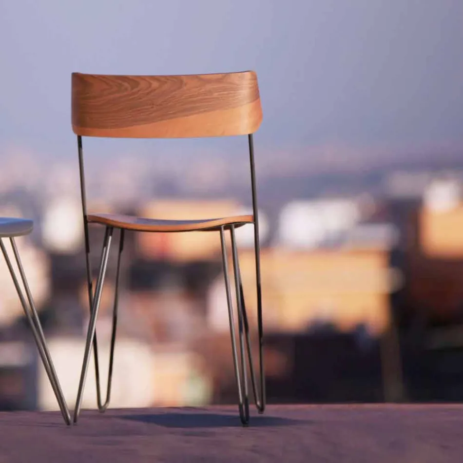 Sedia per Sala da Pranzo Artigianale in Legno e Acciaio Made in Italy - Valencia Viadurini