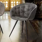 Sedia per Sala da Pranzo in Ecopelle con Gambe in Metallo Verniciato Nero - Ezio Viadurini