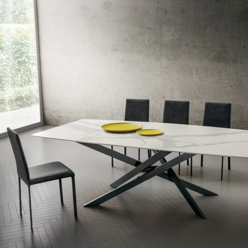 Sedia per Sala da Pranzo in Ecopelle Realizzata in Italia, 2 Pezzi - Mawi Viadurini