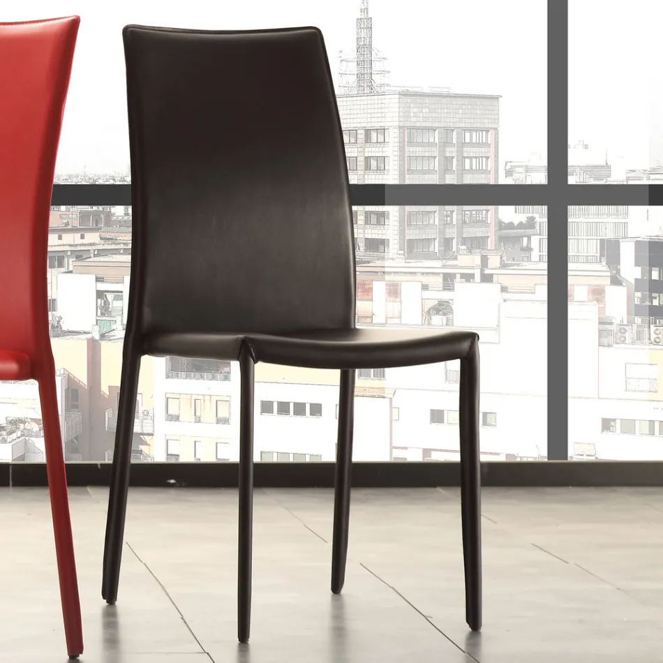 Sedia per Sala da Pranzo in Metallo Rivestita in Similcuoio, 4 Pezzi - Nadia Viadurini