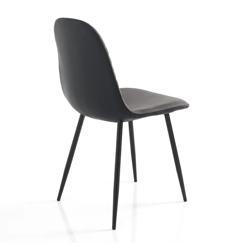 Sedia per Sala da Pranzo in Microfibra e Metallo Nero Opaco 4 Pezzi - Jake Viadurini