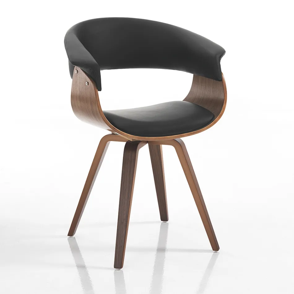 Sedia per Sala da Pranzo in Pelle Sintetica e Legno Multistrato - Nubea Viadurini