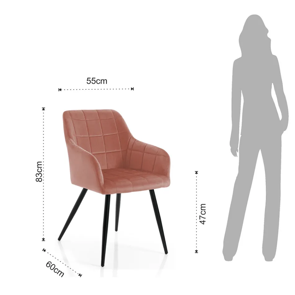 Sedia per Sala da Pranzo in Tessuto Rosa Cipria e Metallo 2 Pezzi - Gameta Viadurini