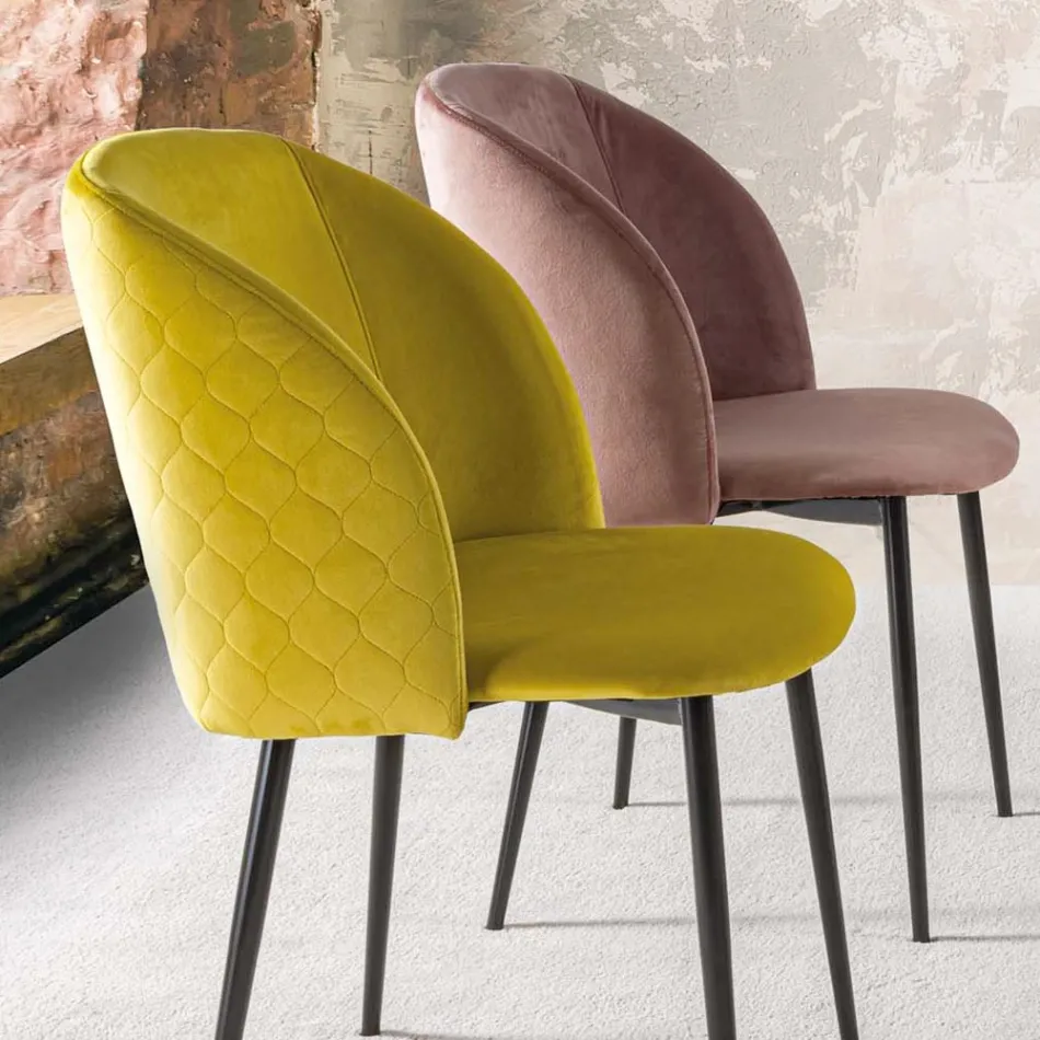 Sedia per Sala da Pranzo in Velluto con Gambe in Metallo Nero, 4 Pezzi - Hanna Viadurini