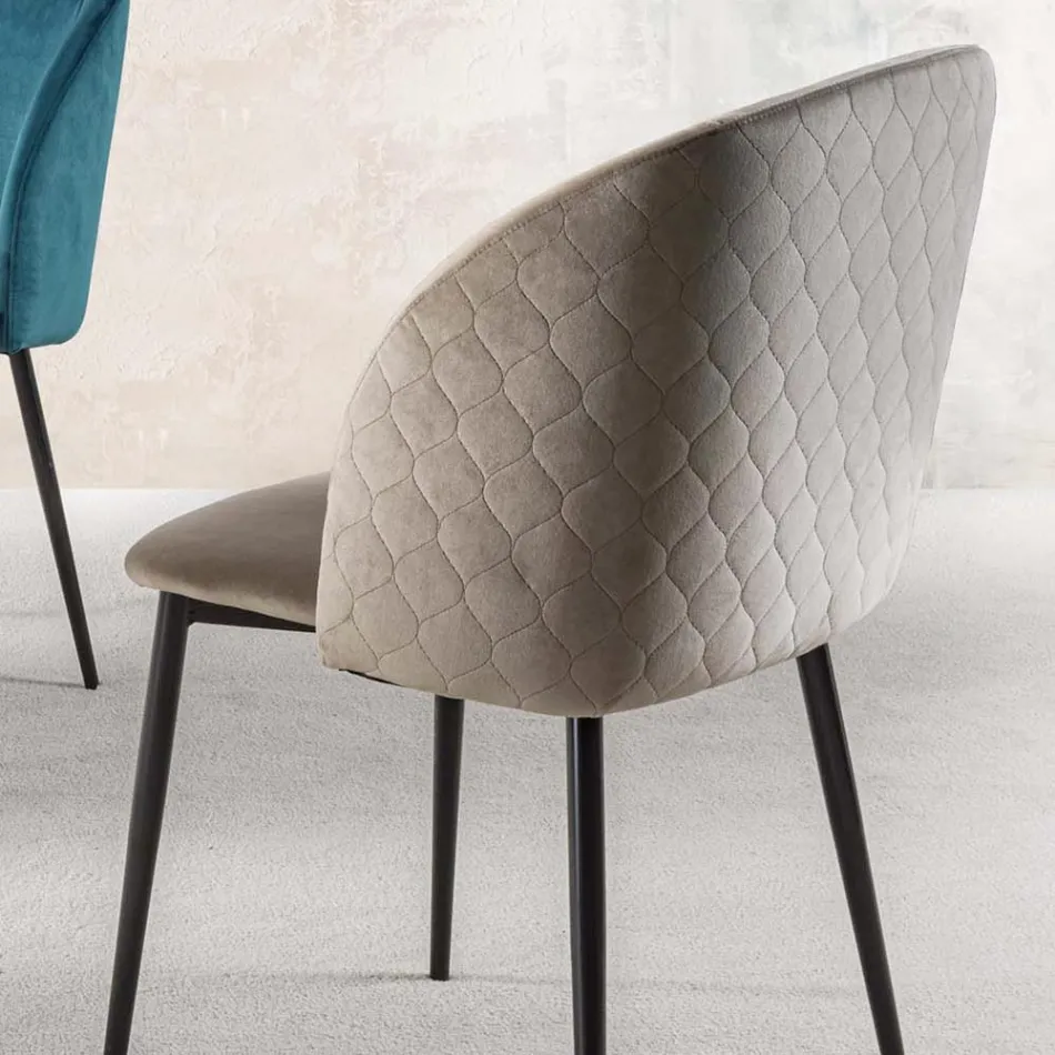 Sedia per Sala da Pranzo in Velluto con Gambe in Metallo Nero, 4 Pezzi - Hanna Viadurini