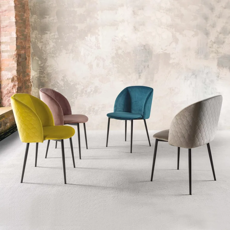Sedia per Sala da Pranzo in Velluto con Gambe in Metallo Nero, 4 Pezzi - Hanna Viadurini