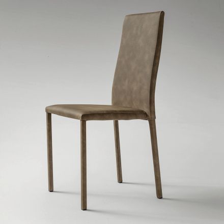 Sedia per Sala da Pranzo Rivestita in Ecopelle Made in Italy, 2 Pezzi - Belga Viadurini