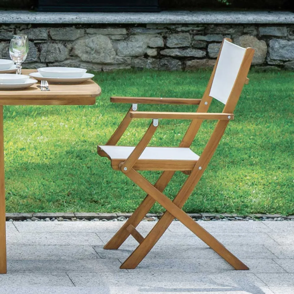 Sedia Pieghevole da Esterno in Legno di Acacia e Textilene - Perfetta Viadurini