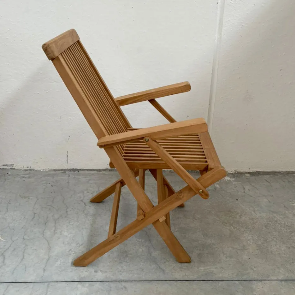 Sedia Pieghevole da Esterno in Teak con Braccioli – Yggdrasil Viadurini