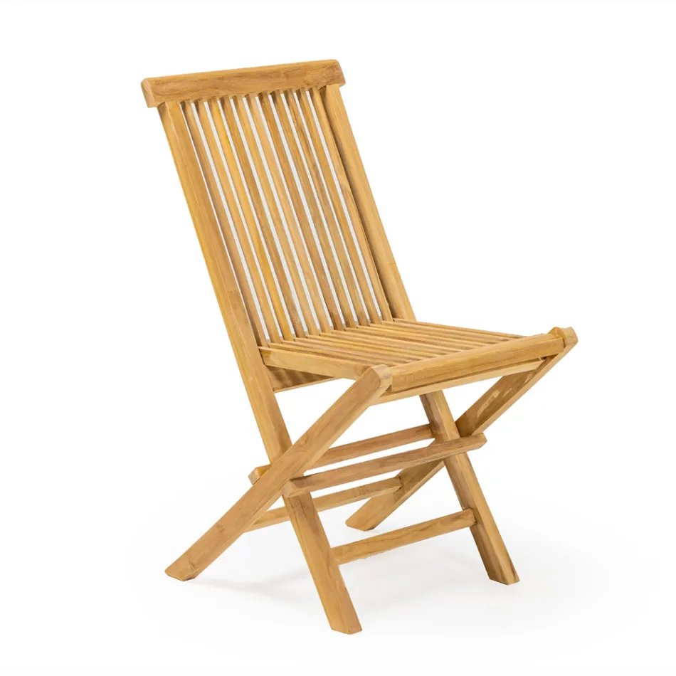 Sedia Pieghevole da Giardino in Teak Naturale – Yggdrasil Viadurini