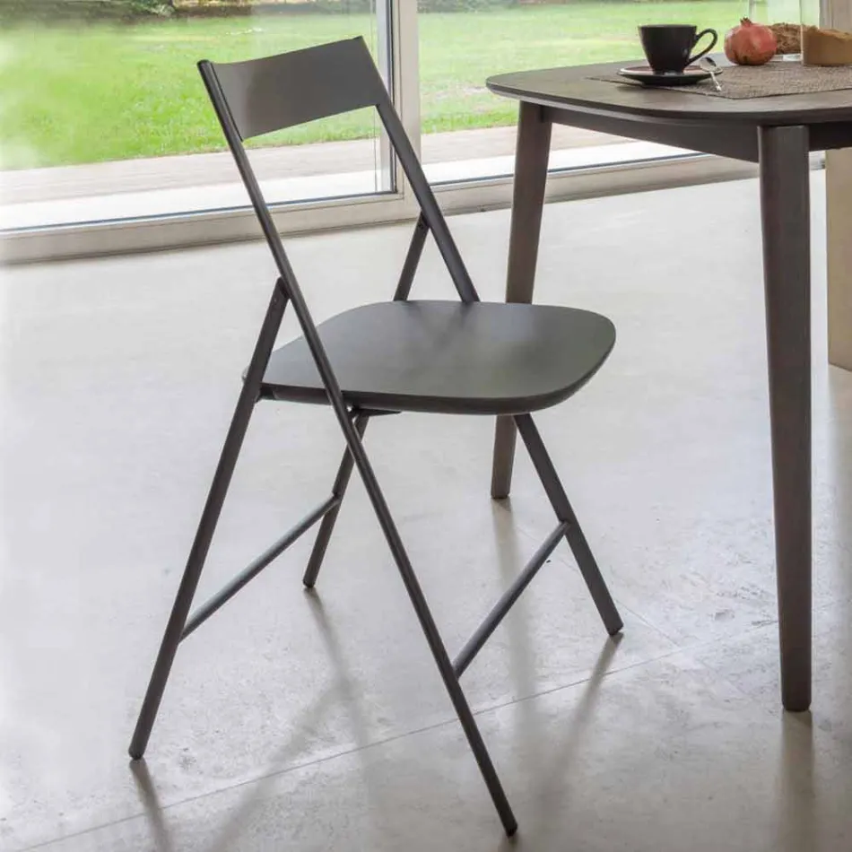 Sedia Pieghevole in Metallo e Legno Rovere 2 Pezzi Made in Italy - Roberta Viadurini
