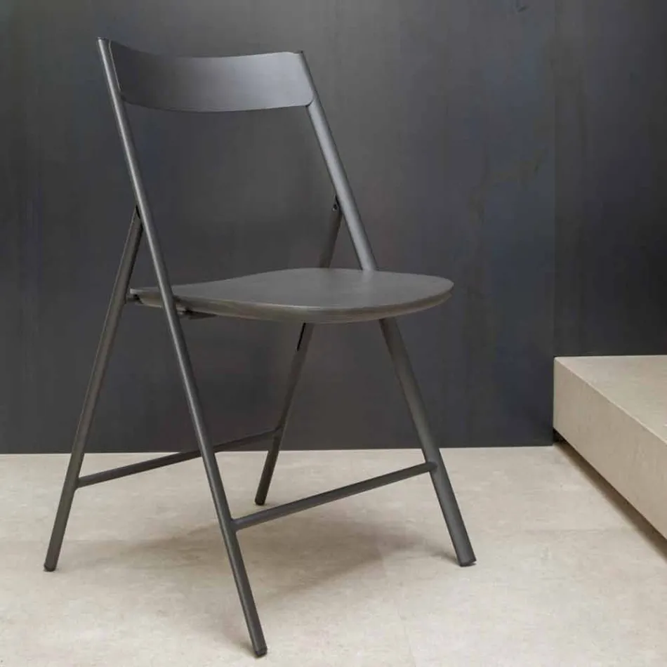Sedia Pieghevole in Metallo e Legno Rovere 2 Pezzi Made in Italy - Roberta Viadurini