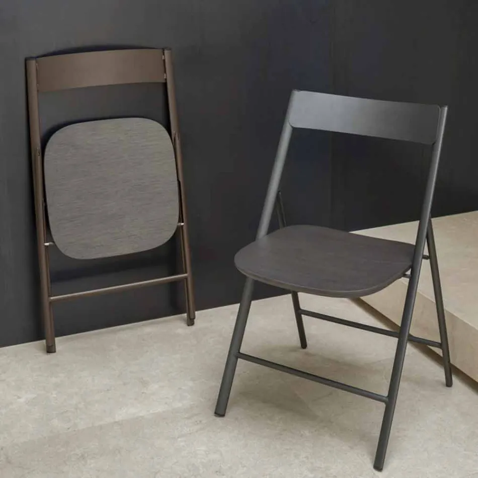 Sedia Pieghevole in Metallo e Legno Rovere 2 Pezzi Made in Italy - Roberta Viadurini