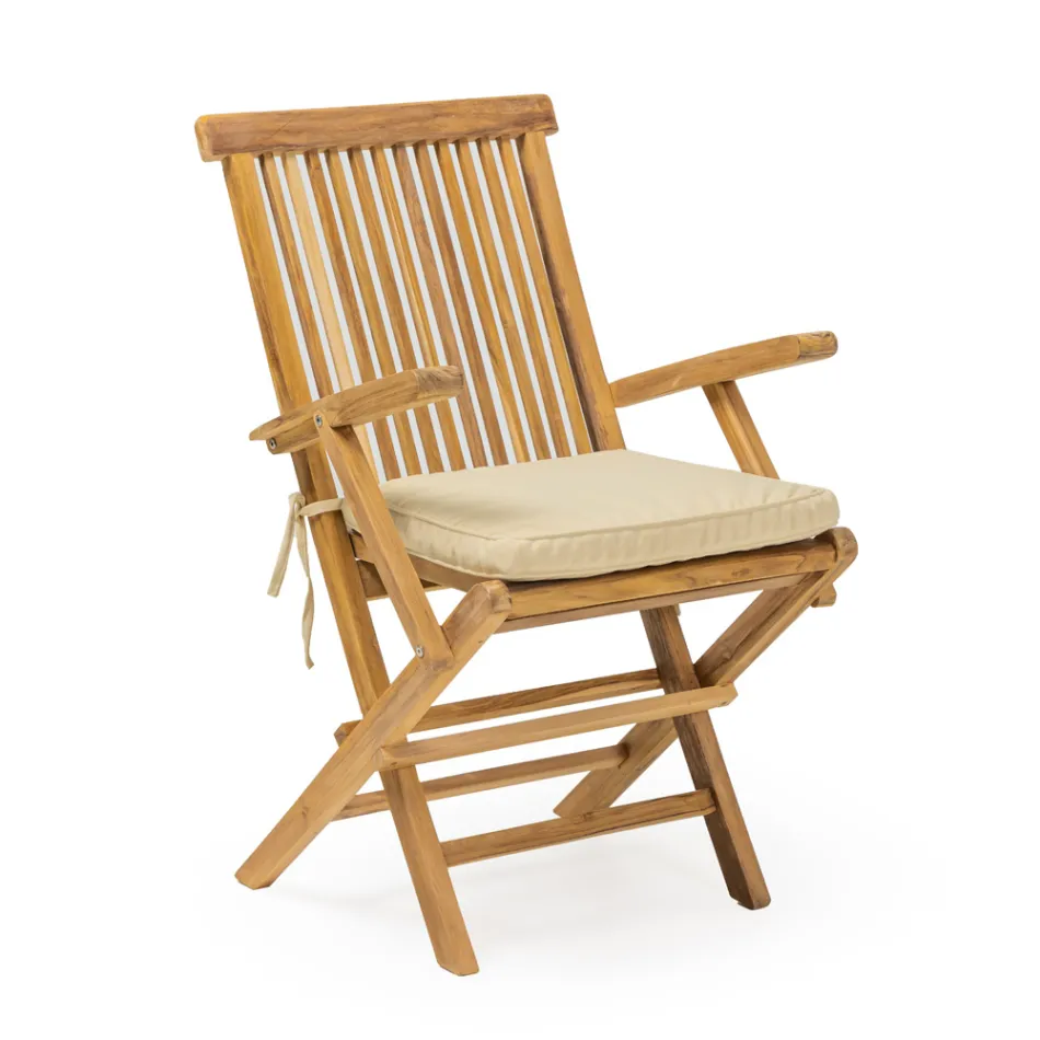 Sedia Pieghevole Outdoor in Teak con Braccioli – Yggdrasil Viadurini