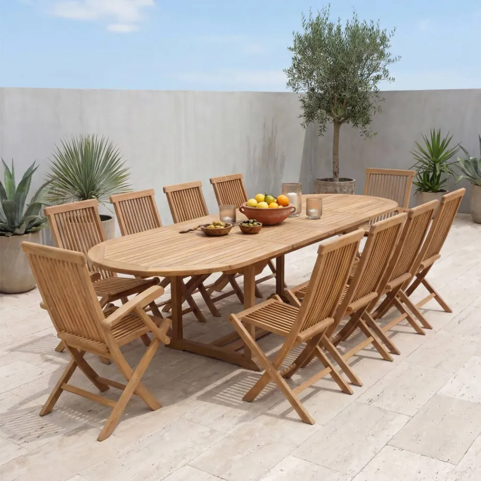 Sedia Pieghevole Outdoor in Teak con Braccioli – Yggdrasil Viadurini