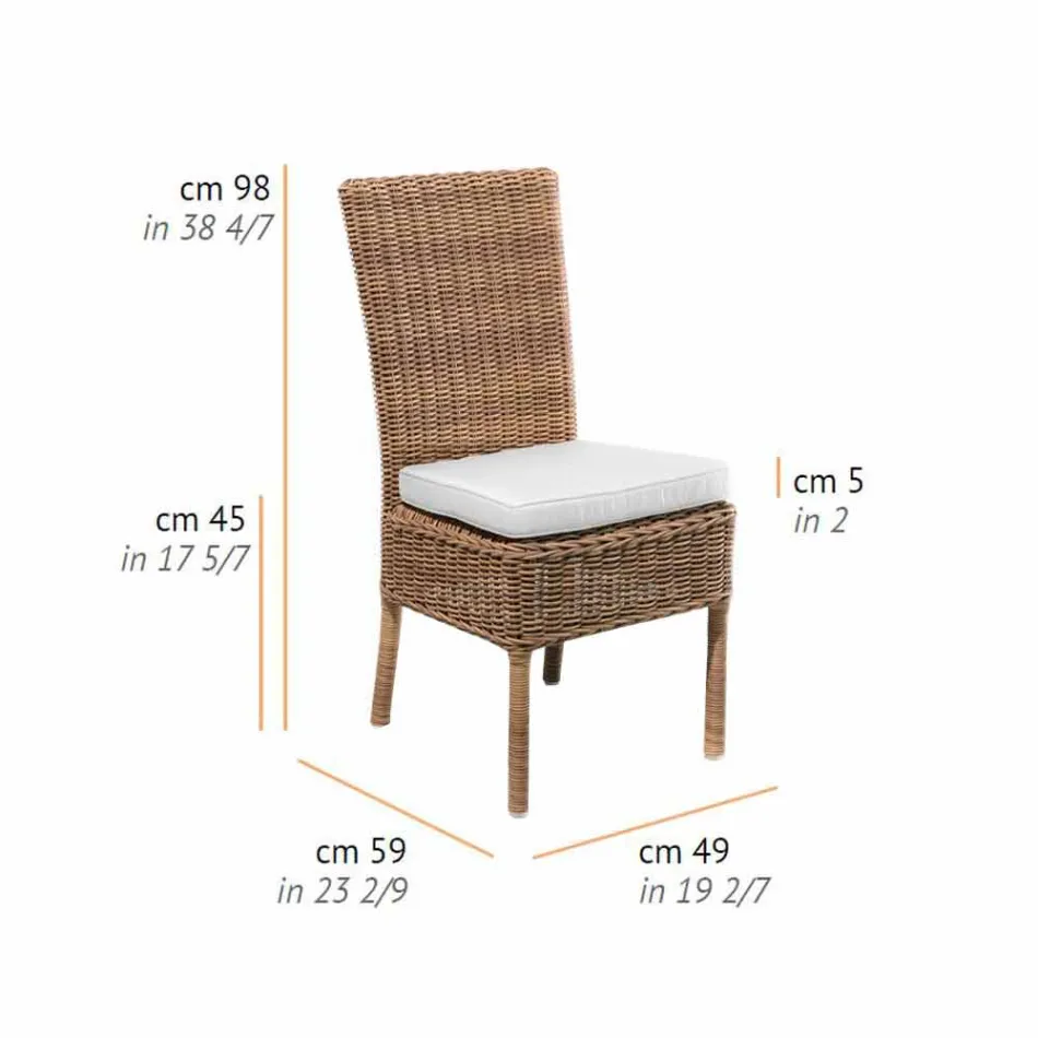 Sedia Pranzo Esterno in Rattan Sintetico Intrecciato e Tessuto, 2 Pezzi - Yves Viadurini