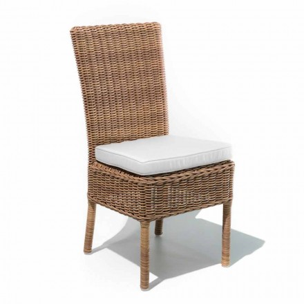 Sedia Pranzo Esterno in Rattan Sintetico Intrecciato e Tessuto, 2 Pezzi - Yves Viadurini