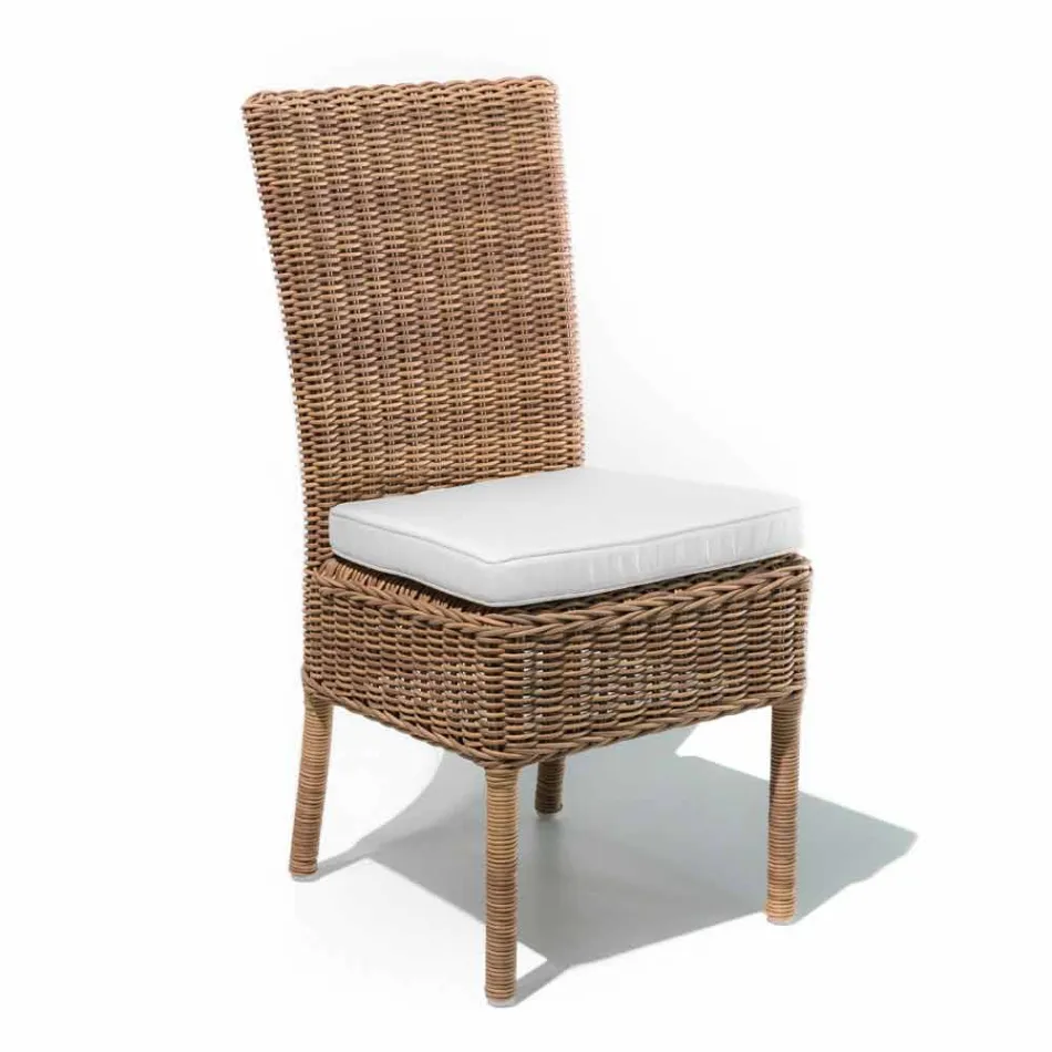Sedia Pranzo Esterno in Rattan Sintetico Intrecciato e Tessuto, 2 Pezzi - Yves Viadurini