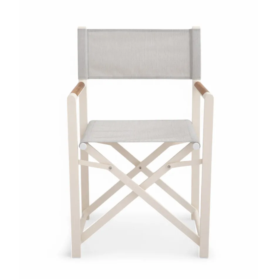 Sedia Regista da Esterno Realizzata in Alluminio, Textilene e Teak - Bloom Viadurini