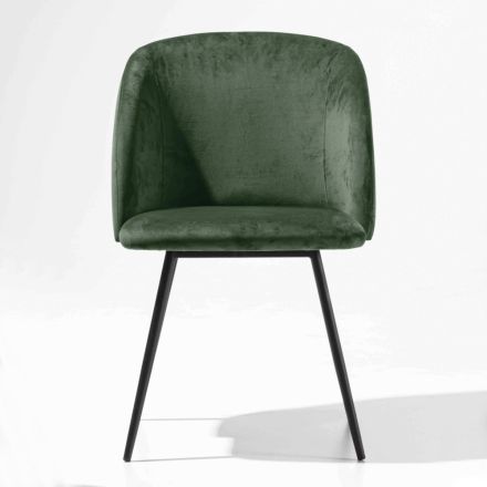 Sedia Rivestita in Velluto con Base in Metallo Verniciato Nero, 2 Pezzi - Avana Viadurini
