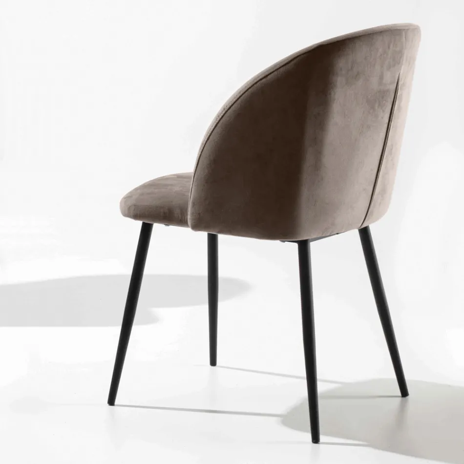 Sedia Rivestita in Velluto con Base in Metallo Verniciato Nero, 2 Pezzi - Avana Viadurini