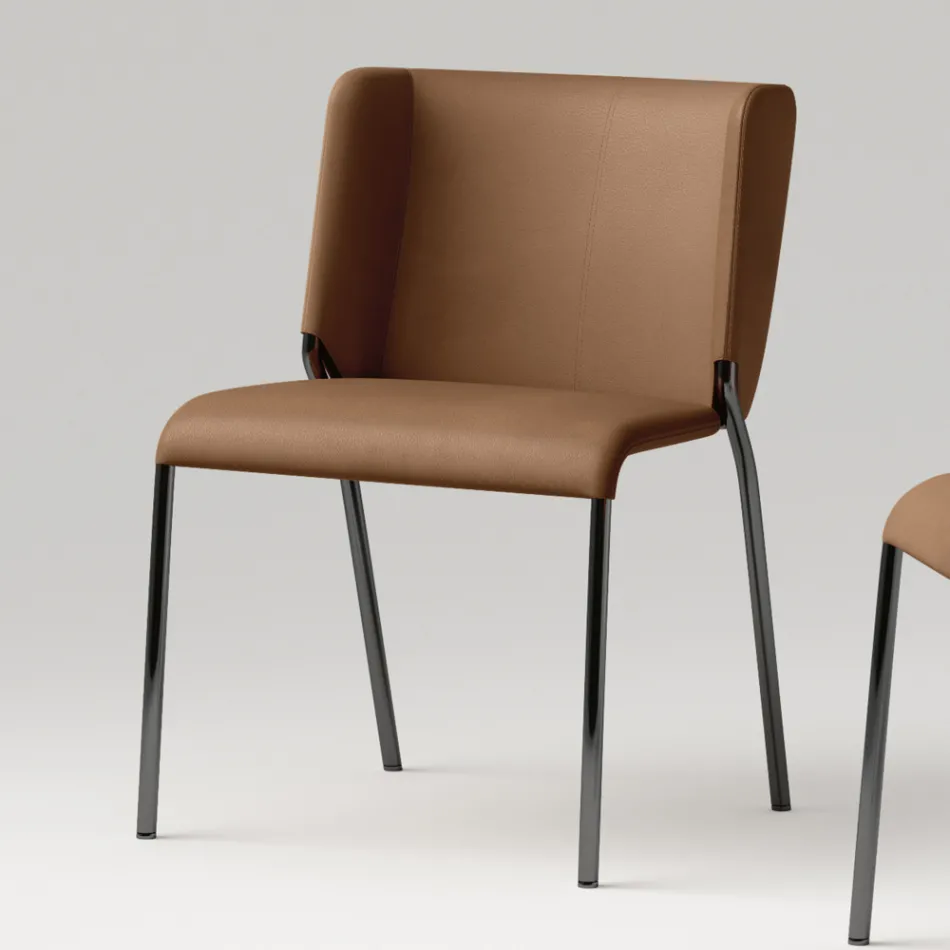 Sedia Sala da Pranzo con Seduta Rivestita in Pelle Made in Italy - Giulia Viadurini