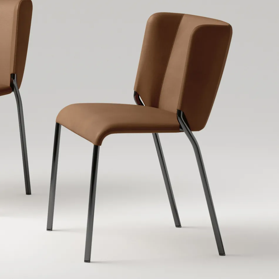 Sedia Sala da Pranzo con Seduta Rivestita in Pelle Made in Italy - Giulia Viadurini