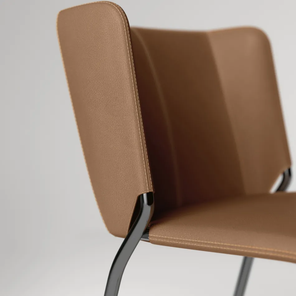 Sedia Sala da Pranzo con Seduta Rivestita in Pelle Made in Italy - Giulia Viadurini