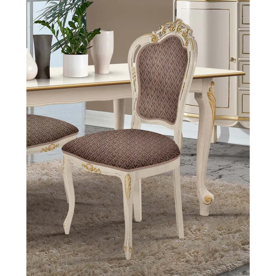 Sedia Sala da Pranzo in Legno Bianco e Tessuto Made in Italy - Majesty Viadurini