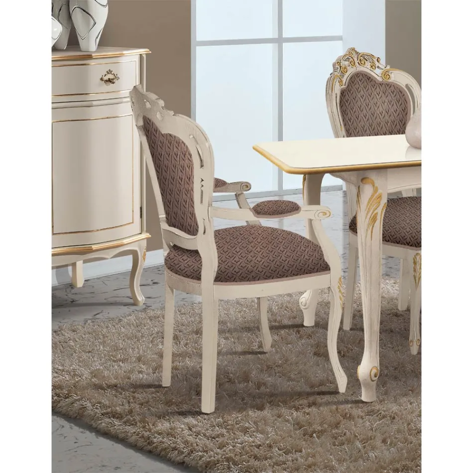 Sedia Sala da Pranzo in Legno Bianco e Tessuto Made in Italy - Majesty Viadurini