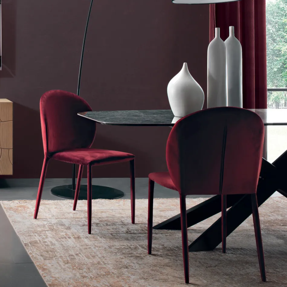 Sedia Sala da Pranzo Rivestita in Velluto Made in Italy 4 Pezzi - Victory Viadurini