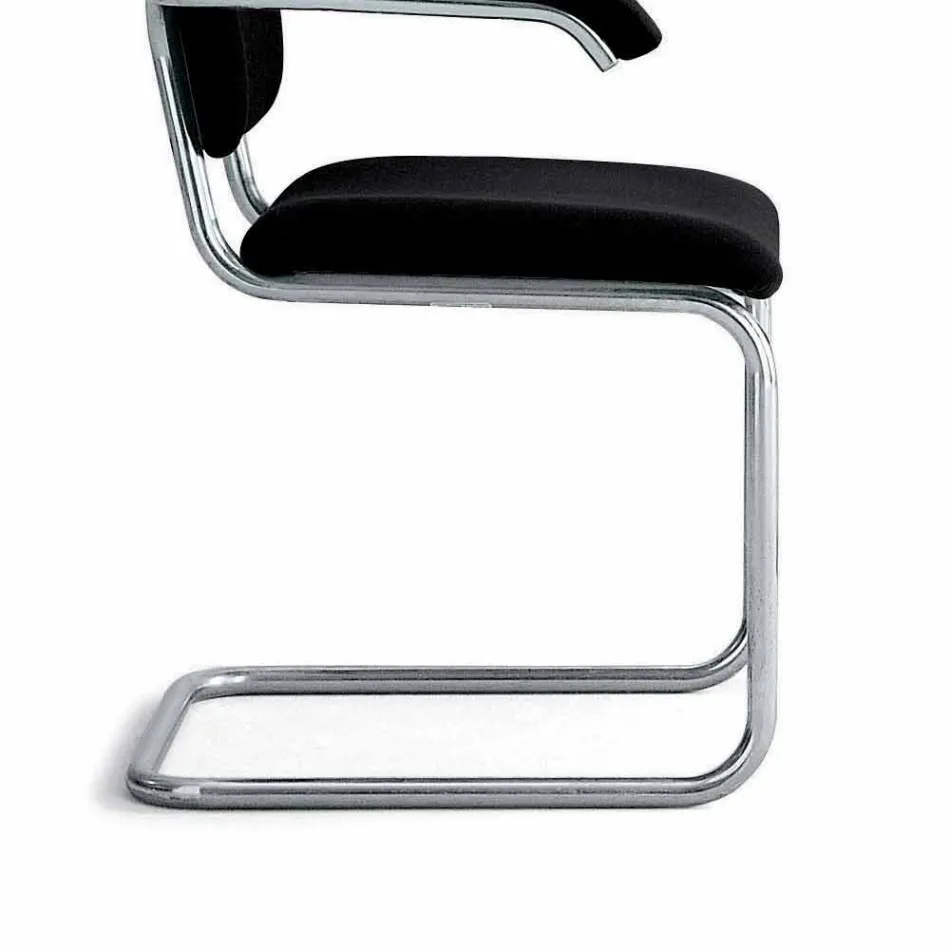 Sedia Ufficio in Pelle con Struttura in Acciaio Cromato Made in Italy - Ottante Viadurini