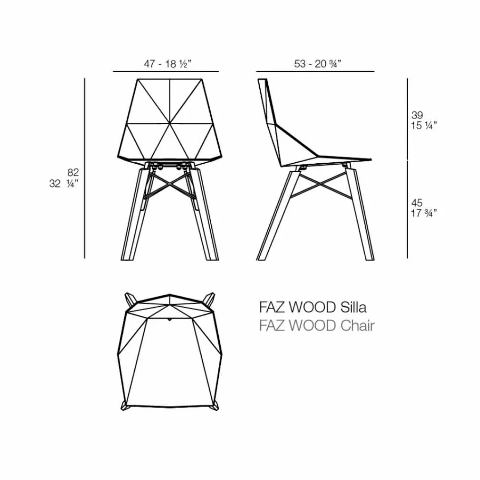 Sedie da Soggiorno o Cucina in Polipropilene e Legno - Faz Wood by Vondom Viadurini
