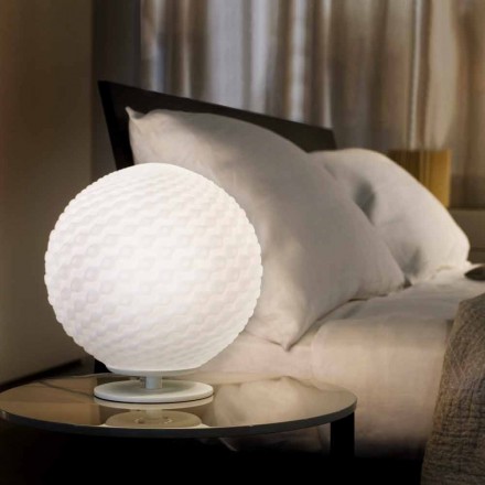 Selene Domino lampada da tavolo bianca in vetro soffiato Ø27 H 30cm  Viadurini