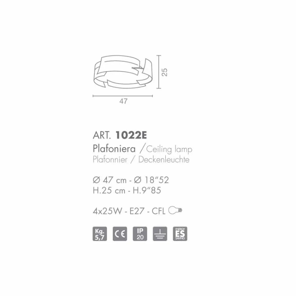 Selene Vultur plafoniera in acciaio made in Italy Ø47 H 25cm Viadurini