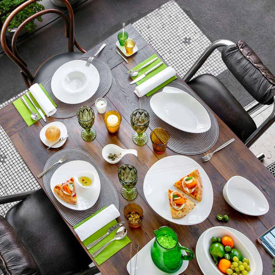 Servizio Aperitivo 12 Pezzi Piatti Design in Porcellana Bianca Moderni - Nalah Viadurini