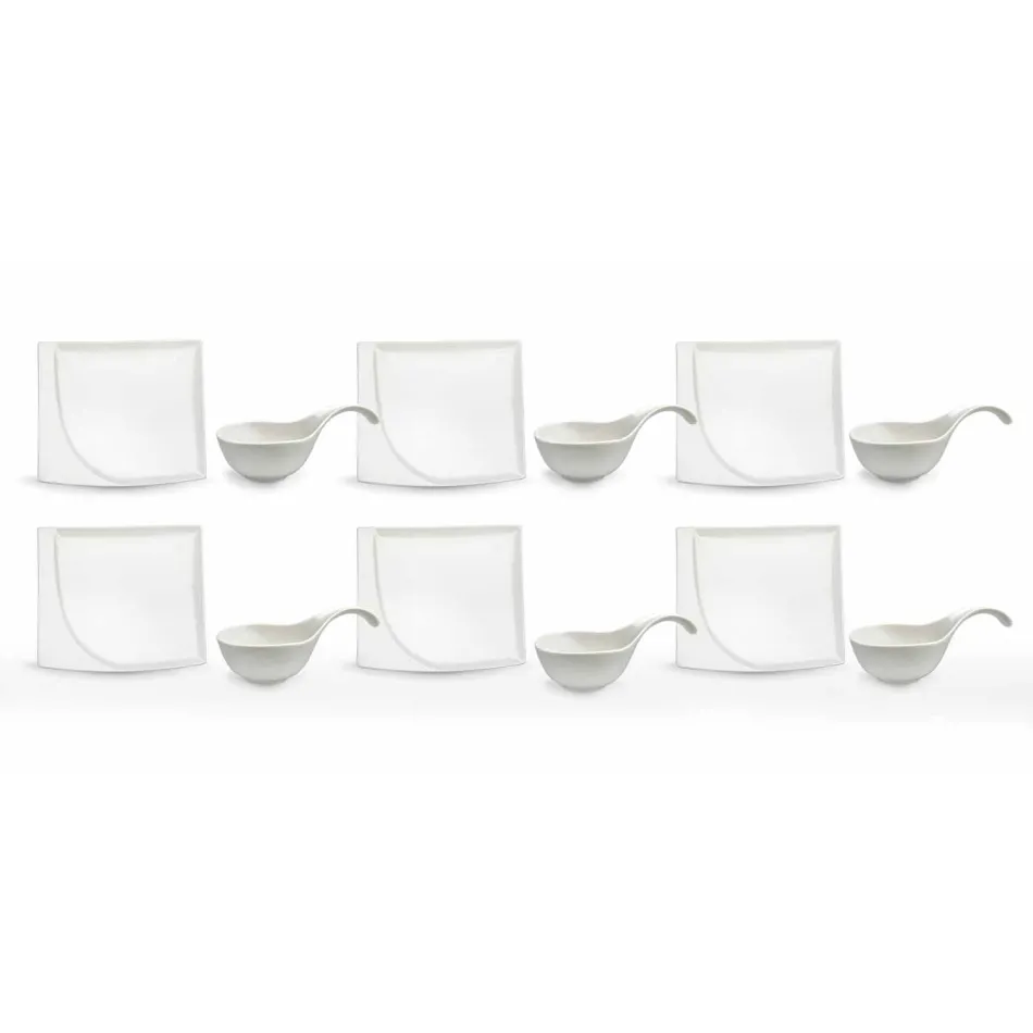 Servizio Aperitivo 12 Pezzi Piatti Design in Porcellana Bianca Moderni - Nalah Viadurini