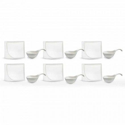 Servizio Aperitivo 12 Pezzi Piatti Design in Porcellana Bianca Moderni - Nalah Viadurini