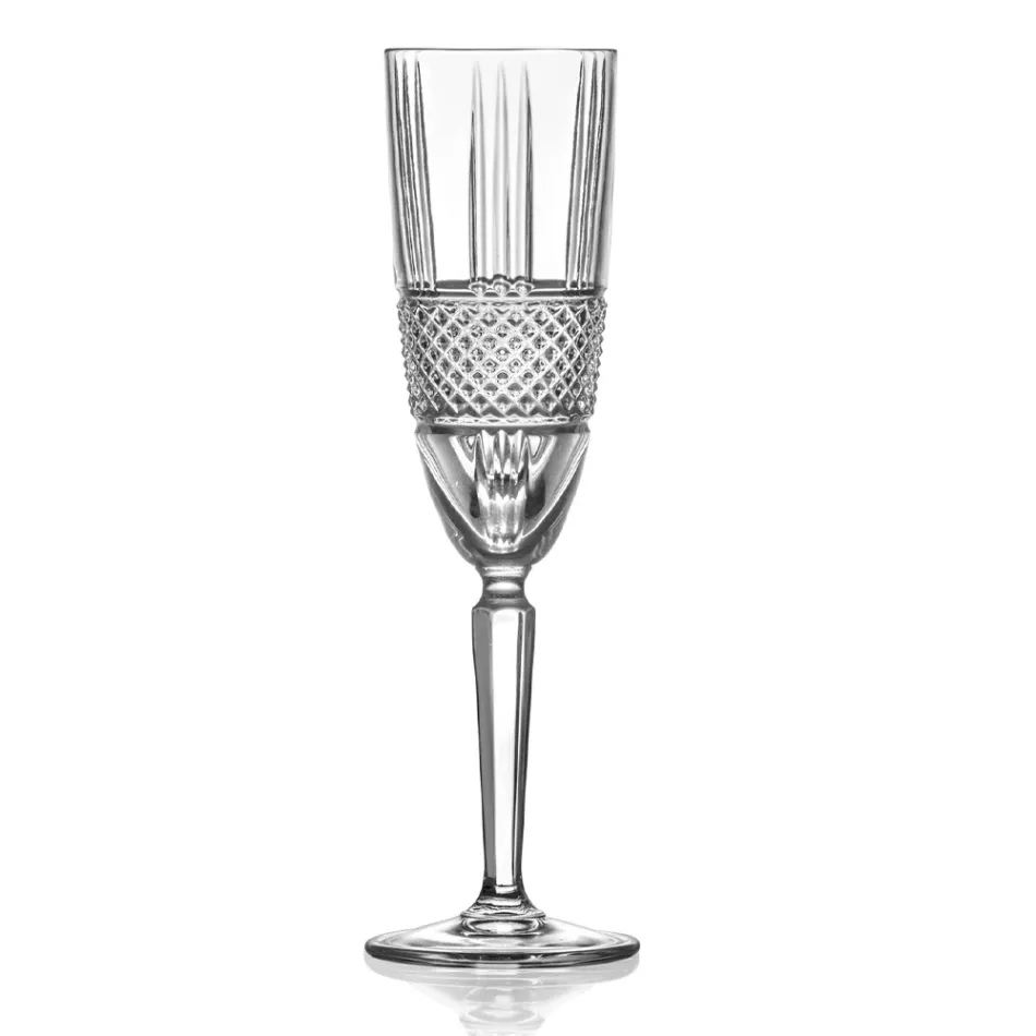 Servizio Calici Flute da Champagne in Eco Cristallo Decoro 12 Pz - Brioso Viadurini