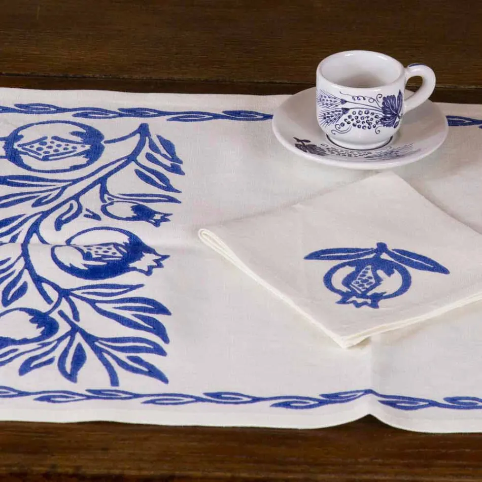 Servizio Colazione Artigianale Italiano Stampa a Mano su Tessuti Antichi -Marchi Viadurini