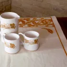 Servizio da Colazione in Lino con Stampa Artigianale a Mano Pezzo Unico - Marchi Viadurini