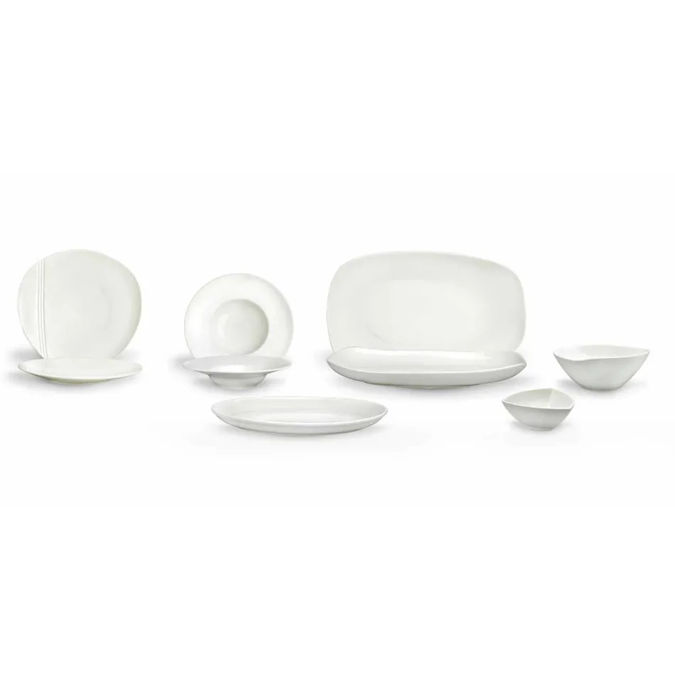 Servizio Piatti in Porcellana Bianca Design Moderno ed Elegante 23 Pezzi - Nalah Viadurini