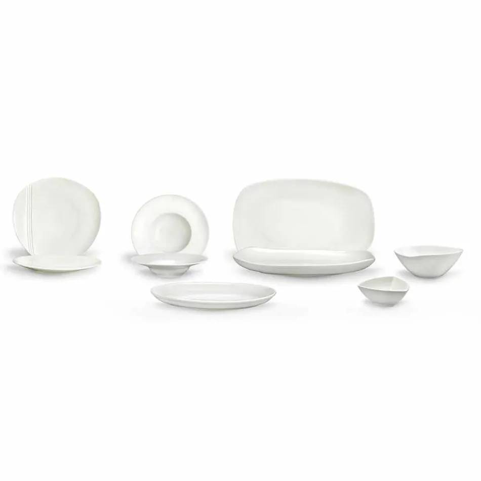Servizio Piatti in Porcellana Bianca Design Moderno ed Elegante 23 Pezzi - Nalah Viadurini