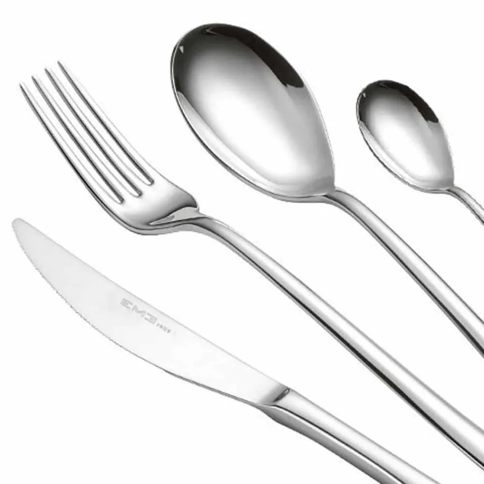 Servizio Posate Completo in Acciaio Inox Lucido Design Moderno 24 Pezzi - Sharpy Viadurini