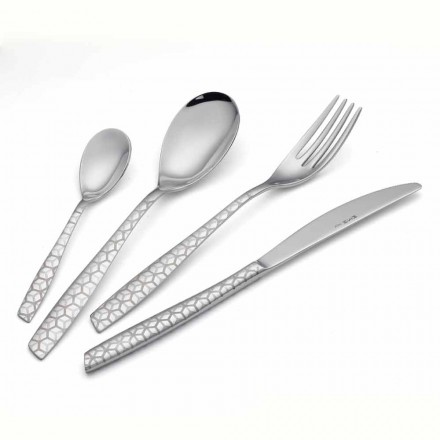 Servizio Posate in Acciaio Inox Lucido con Decoro Design 24 Pezzi - Ghiotto Viadurini