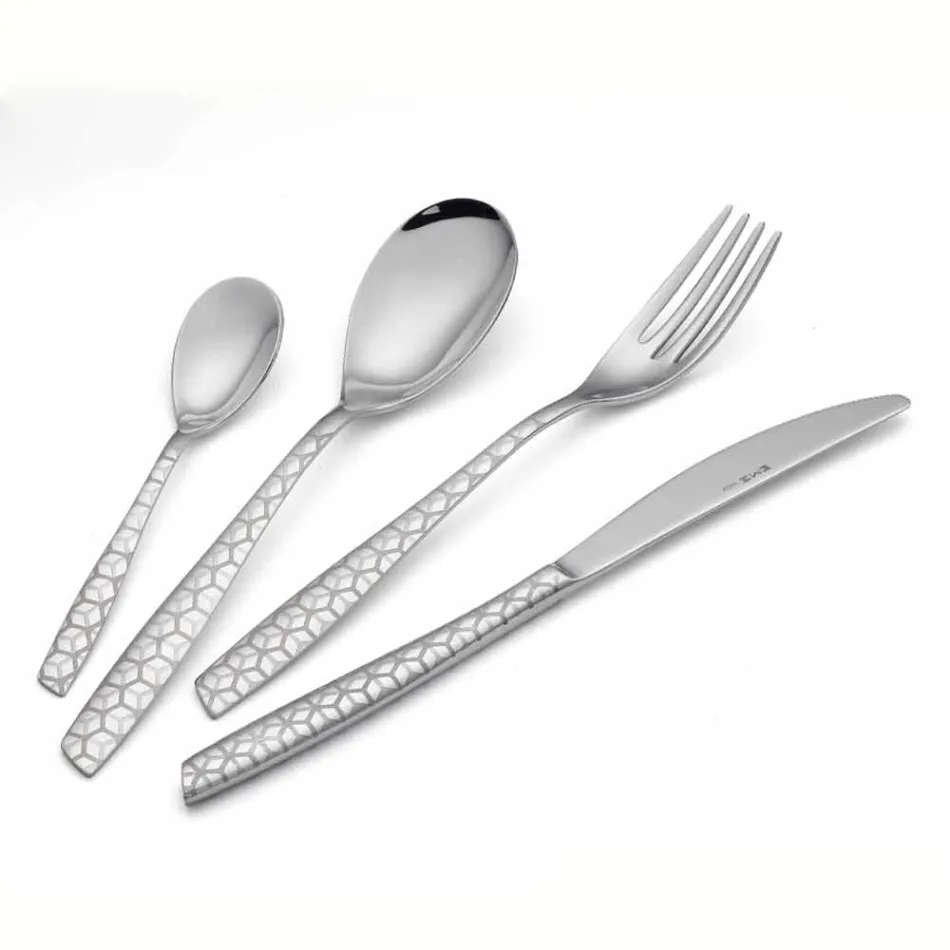 Servizio Posate in Acciaio Inox Lucido con Decoro Design 24 Pezzi - Ghiotto Viadurini