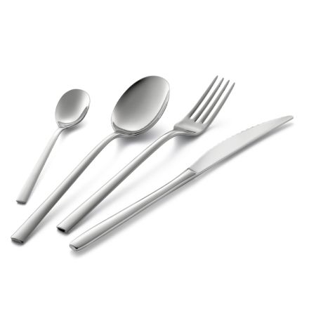 Servizio Posate in Acciaio Inox Lucido Design Squadrato 24 Pezzi - Bumbun Viadurini